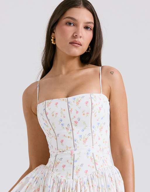 House of CB Ysabella cotton maxi sundress in white posy print
