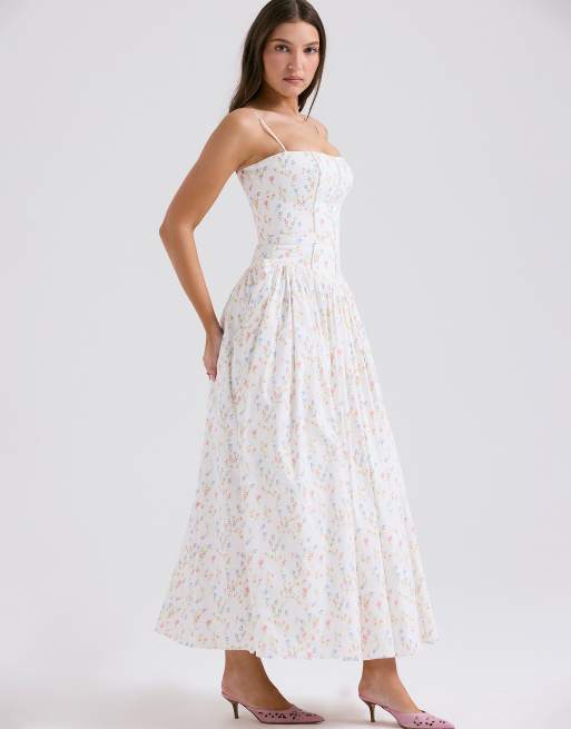 House of CB Ysabella cotton maxi sundress in white posy print