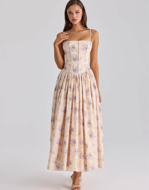 House of CB – Ysabella – Midi-Sommerkleid aus Baumwolle in Elfenbeinweiß mit süßem Pfingstrosenmuster - view 1