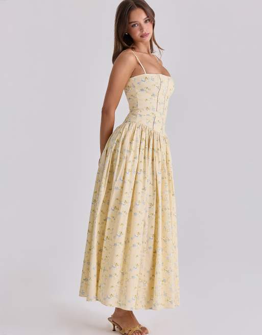 House of CB Ysabella robe d'été mi-longue en coton à imprimé citron fleuri, 3 de 4