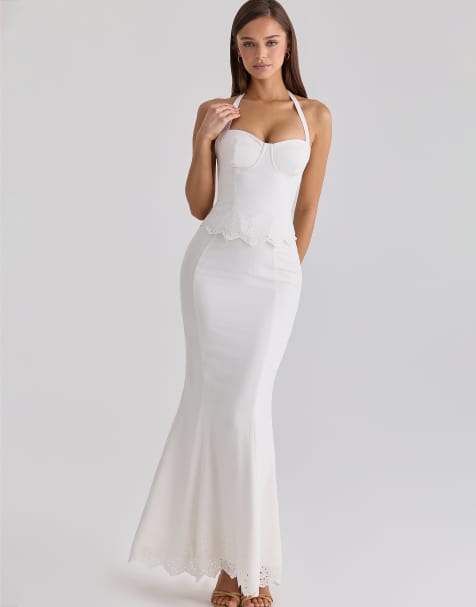 House of CB - Zizi - Top corsetero blanco con cuello halter y bordado inglés - view 1