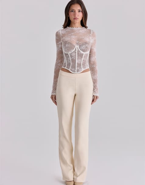 House of CB Zoe vintage ivory lace long sleeve corset top in vintage ivory - view 1
