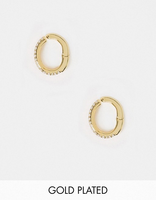 House of Freedom at Topshop huggie hoop earrings with diamante double row in gold