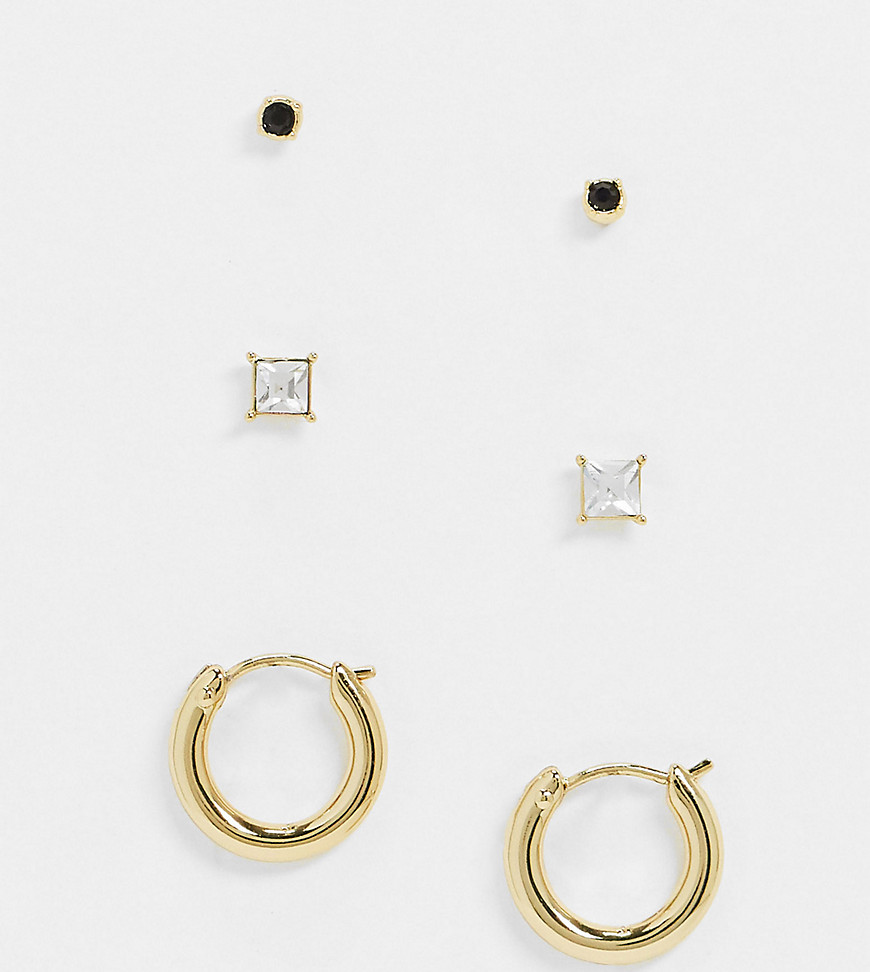 House of Freedom by Topshop earrings multipack x 3 with huggie hoop and studs in gold plate