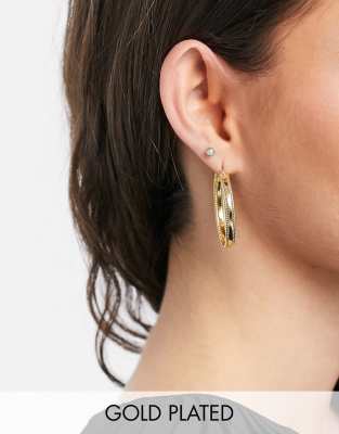 House Of Freedom Large Hoop Earrings With Bobble Design In Gold