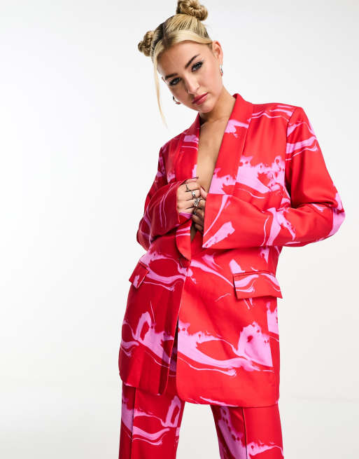 House of Holland – Anzugblazer in Rot und Rosa mit Marmorprint