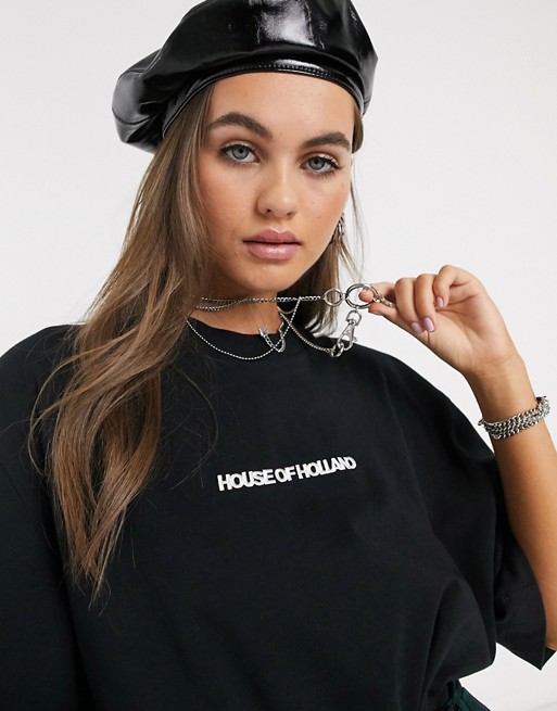 House Of Holland black 'hoh' oversized embroidered t-shirt
