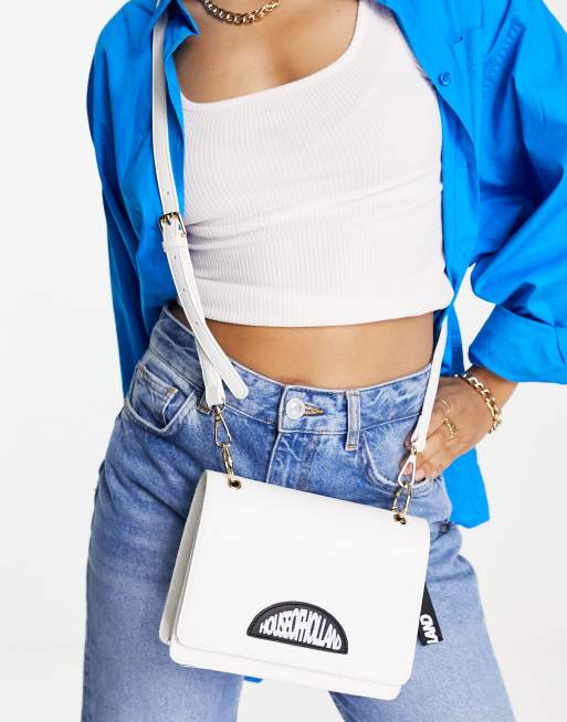 House of Holland - Borsa a tracolla bianca e nera con logo
