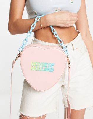 House of Holland chain detail heart shape shoulder bag in lilac