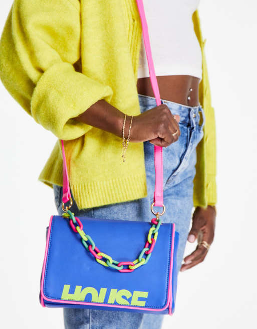 House of Holland logo chunky chain strap shoulder bag in blue