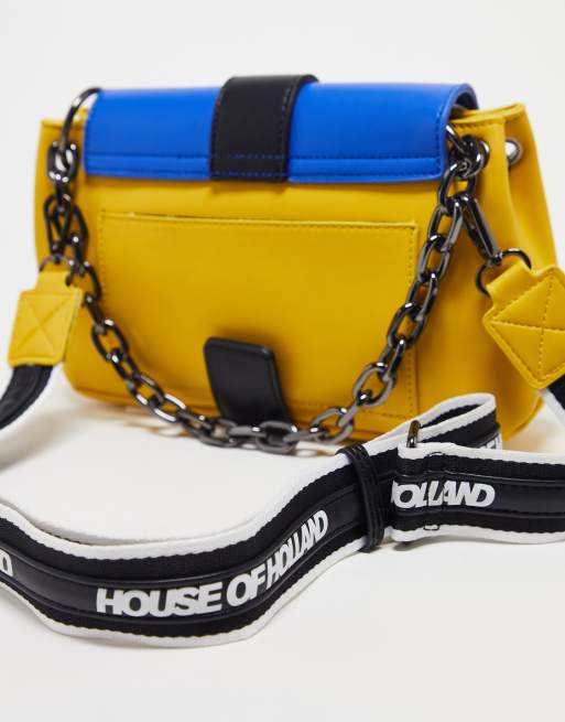 House of Holland logo chunky chain strap shoulder bag in blue