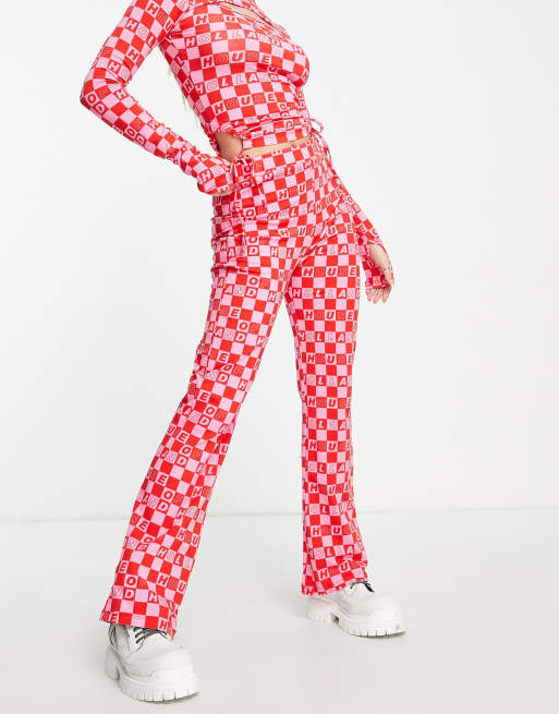 House of Holland checkerboard flared pants in pink (part of a set)