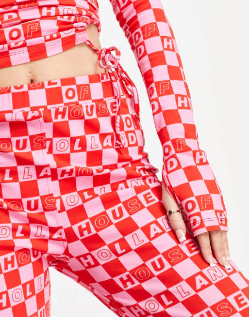House Of Holland checkerboard flared trouser co-ord in pink, 3 of 4
