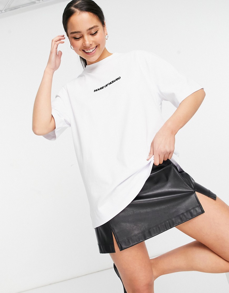 House Of Holland Cotton Oversized Logo Embroidered T-Shirt in White