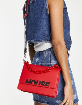 House of Holland cross body bag with logo detail and chain in red