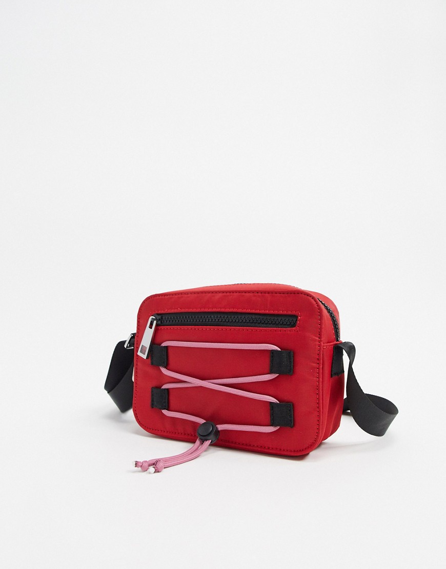 House Of Holland Cross Body Bag With Rope Detail In Red/pink