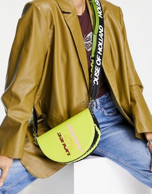 House of Holland crossbody saddle bag in lime green