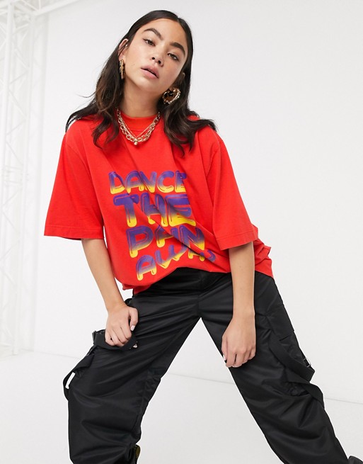 House Of Holland dance oversized t-shirt in red multi