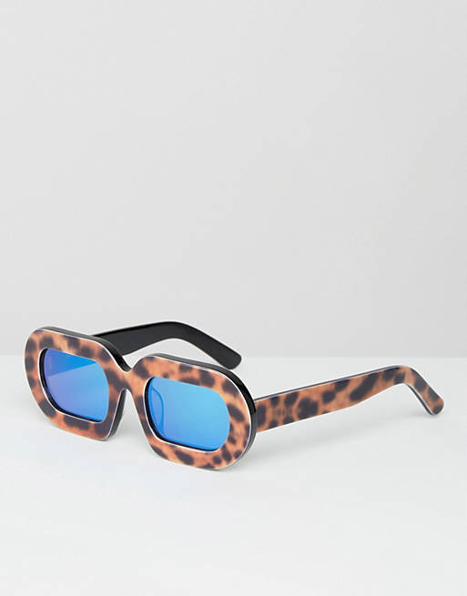 House of Holland Eggy Leopard Sunglasses with Blue Mirror Lens