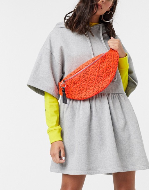 House of Holland Embossed Bumbag In Neon Orange