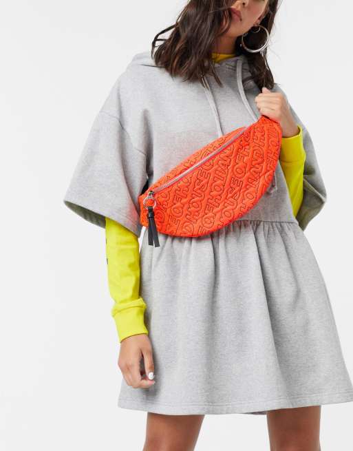 House of Holland Embossed Fanny Pack In Neon Orange