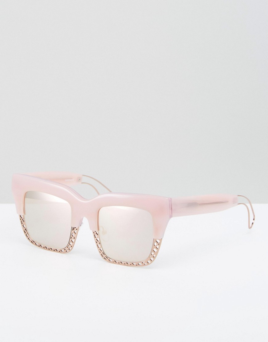 House of Holland – Fyrkantiga solglasögon med halva bågar och nätdetalj-Rosa