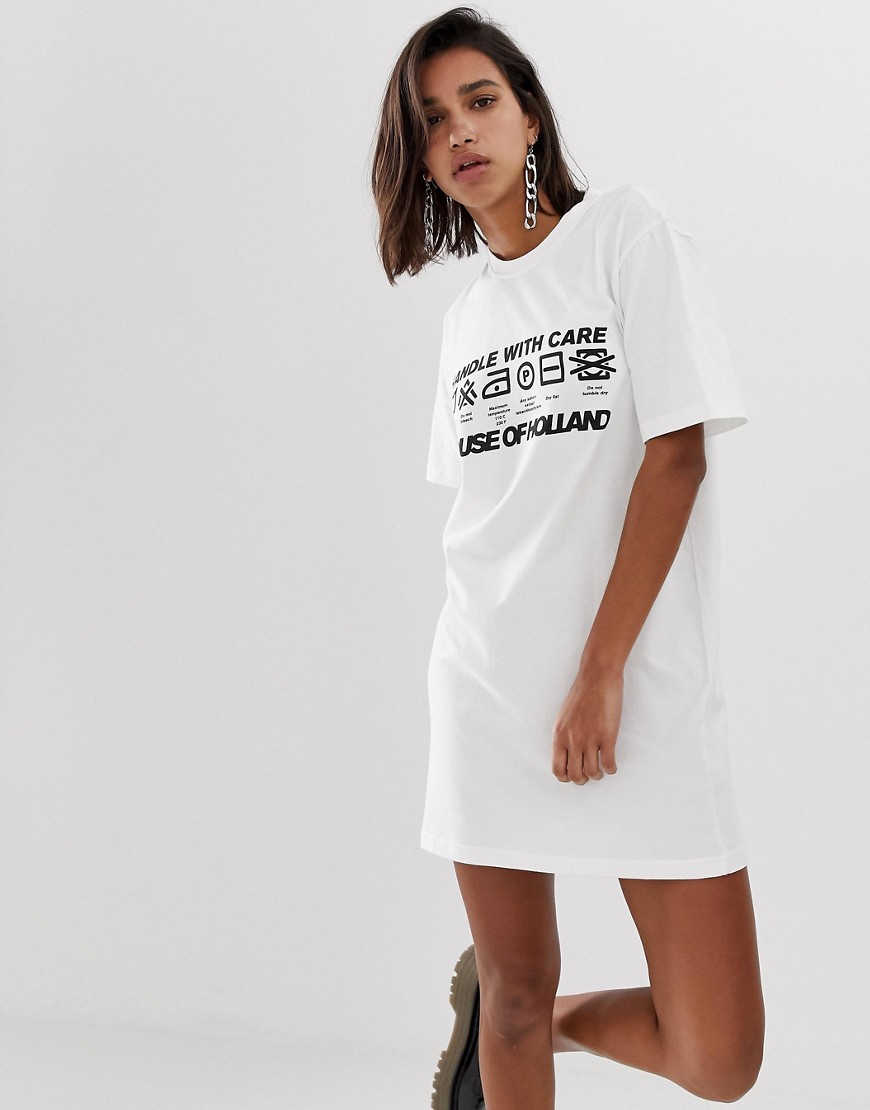 House Of Holland handle with care print t-shirt dress-White