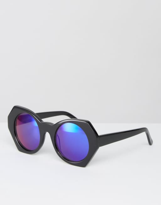 House of Holland Hexographic Sunglasses with Blue Mirror Lens