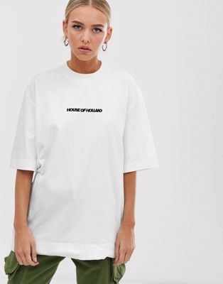 House of Holland - 'HOH' - Oversized geborduurd T-shirt in wit