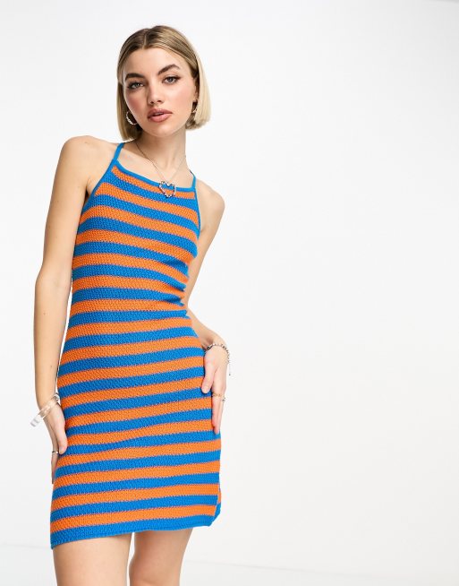 Orange and blue outlet striped dress