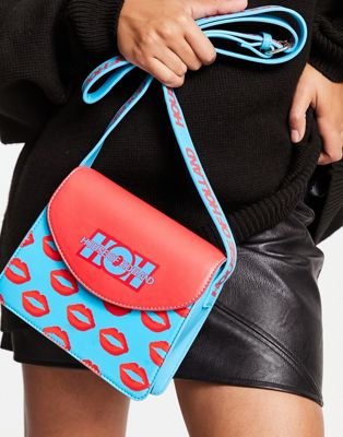 House of Holland lips print shoulder bag in turquoise