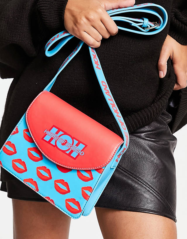 House of Holland - lips print shoulder bag in turquoise