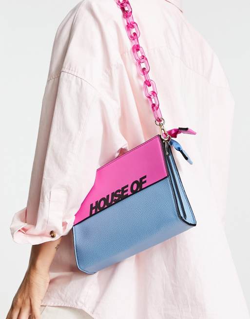 House of Holland logo chunky chain strap shoulder bag in blue