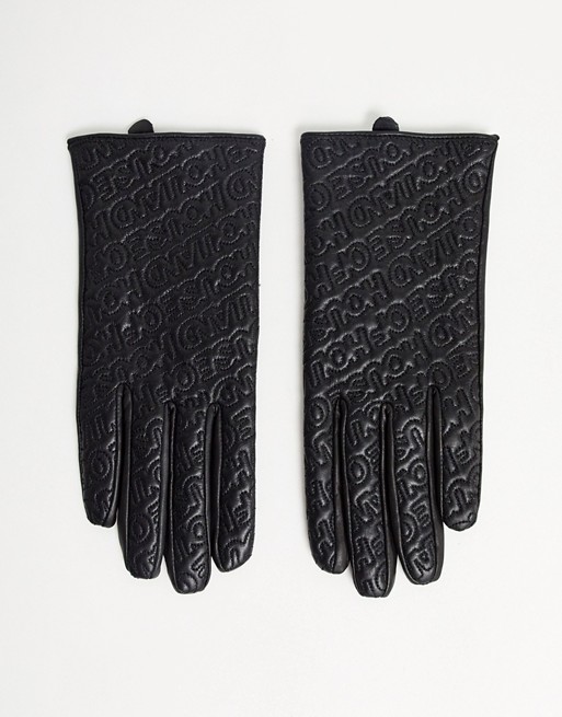 House of Holland logo embossed real leather gloves