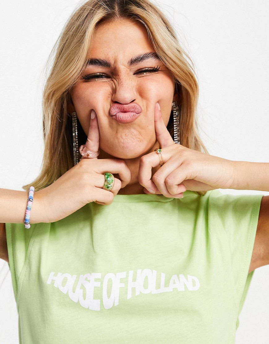 House of Holland logo tie detail crop top in wasabi green