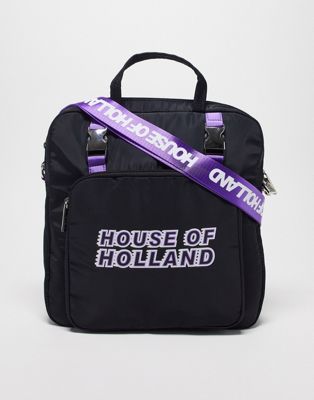 House of Holland logo top handle tote bag in black