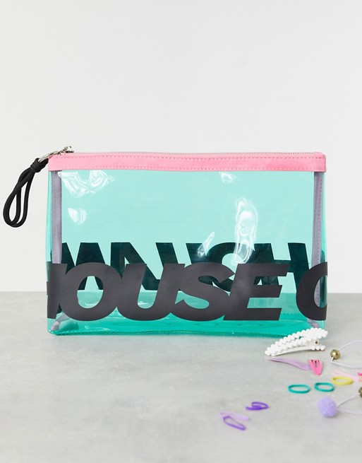 House of Holland Logo Wash Bag In Green and Pink