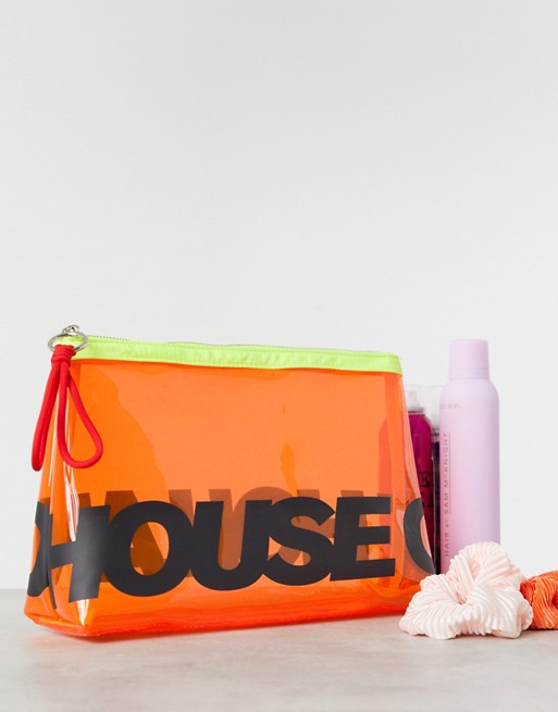 House of Holland Logo Wash Bag In Neon Orange