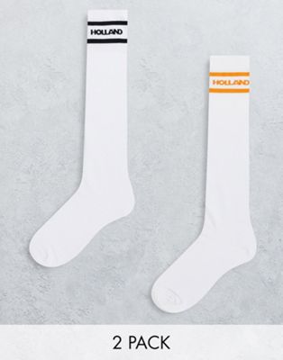 House of Holland long socks with contrast bands in white