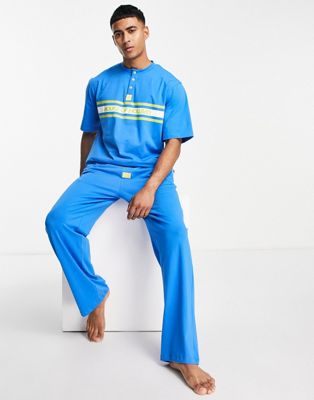 House of Holland lounge t-shirt and jogger set in blue with green contrast