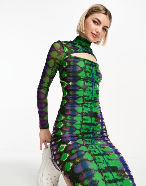 High neck snake print dress sale