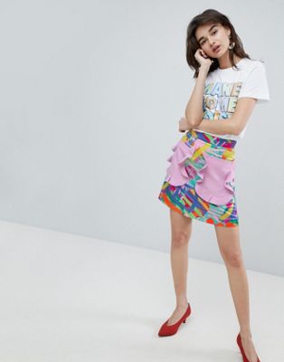 House Of Holland – Minikjol med ficka och kontrasterande volanger-Flerfärgad