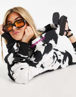 House Of Holland Monochrome Cow Print Hoodie - Part Of A Set-multi In Multi