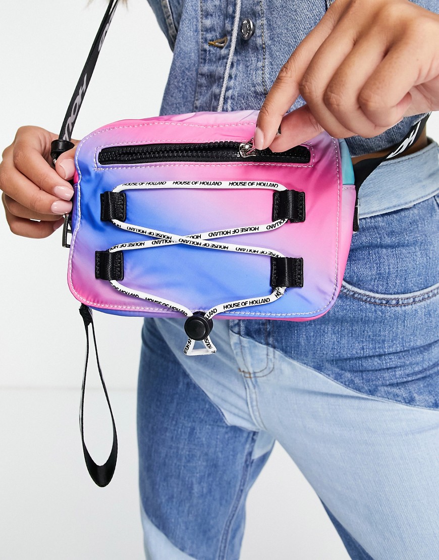 House of Holland ombré print crossbody bag in pink and blue multi