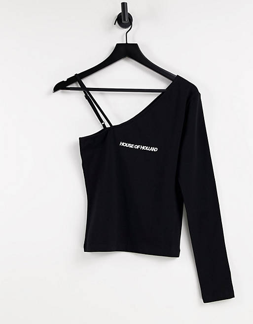House of Holland one sleeve logo top in black