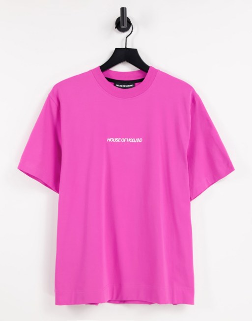 House of Holland – Oversize-T-Shirt aus Baumwolle in Rosa mit Logo-Stickerei