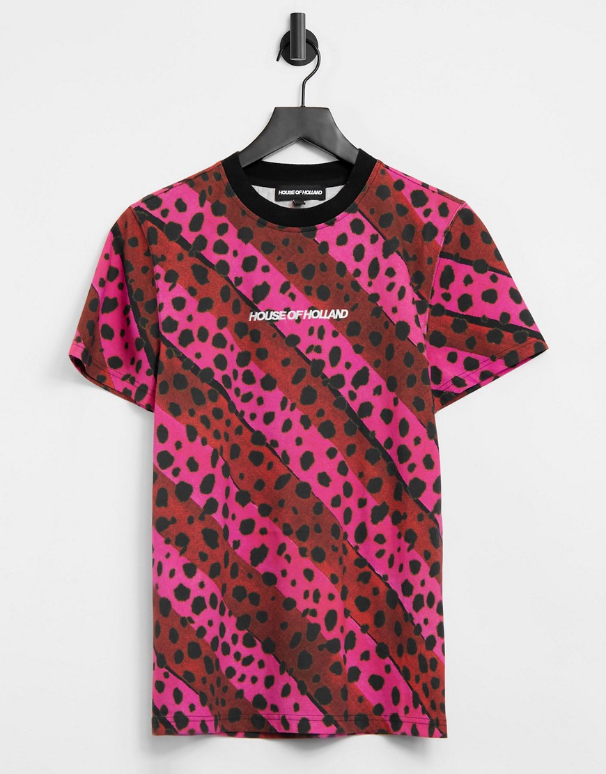 House Of Holland - Oversized t-shirt i pink og multifarvet gepardmønster og striber-Lyserød