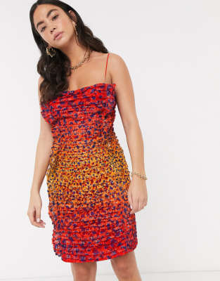 House Of Holland printed lace cheetah bodycon slip dress in red multi