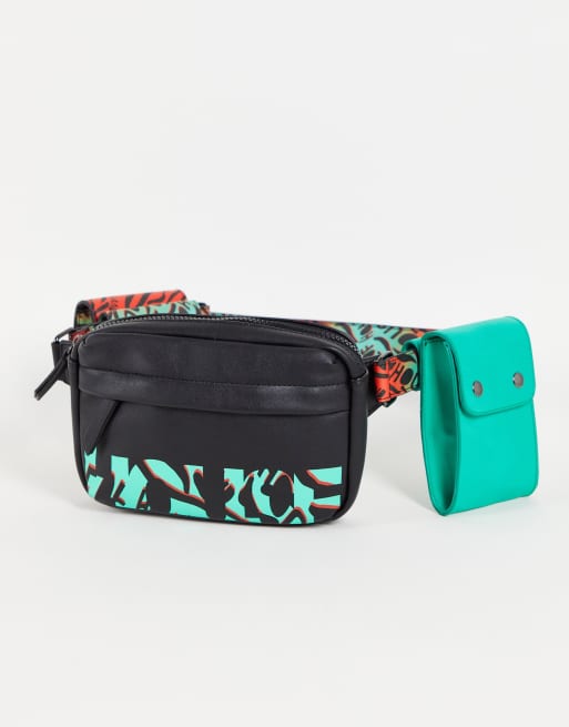 House of Holland printed logo utility bumbag in black