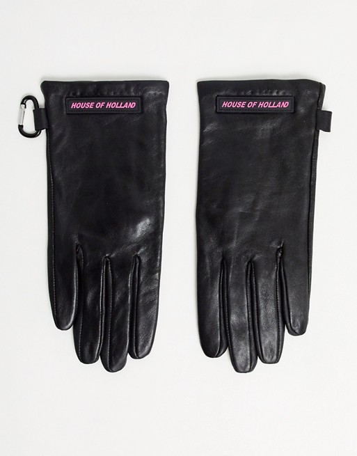 House of Holland real leather gloves in black